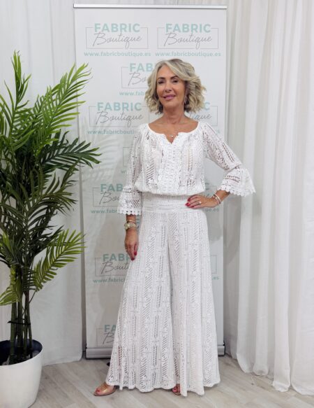 Evie white Lace style 2 piece trouser suit