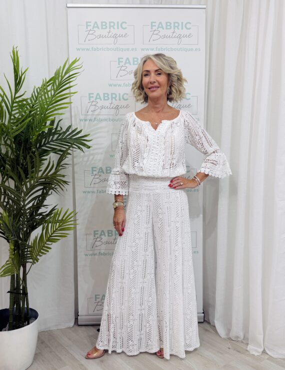 Evie white Lace style 2 piece trouser suit