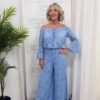 Evie Lace style 2 piece trouser suit blue