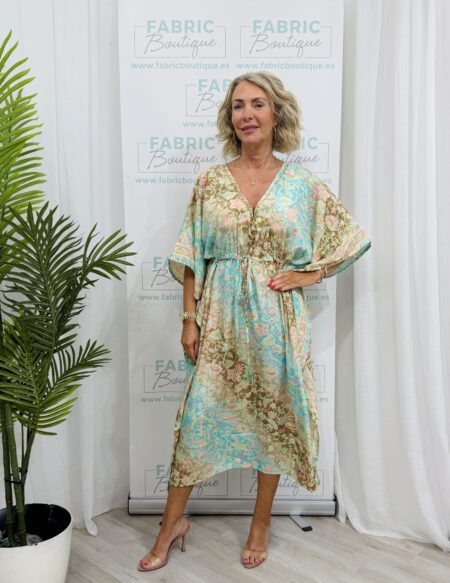 Turquoise/pink kaftan dress