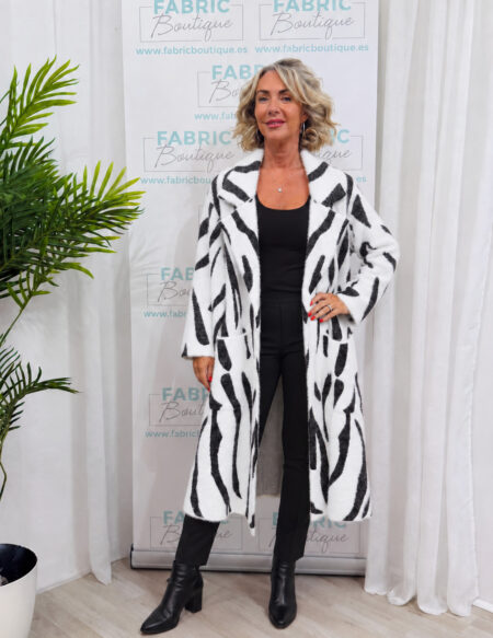 white & black zebra Print Longline Coat