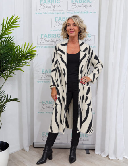 Cream & Black Zebra Print Longline Coat