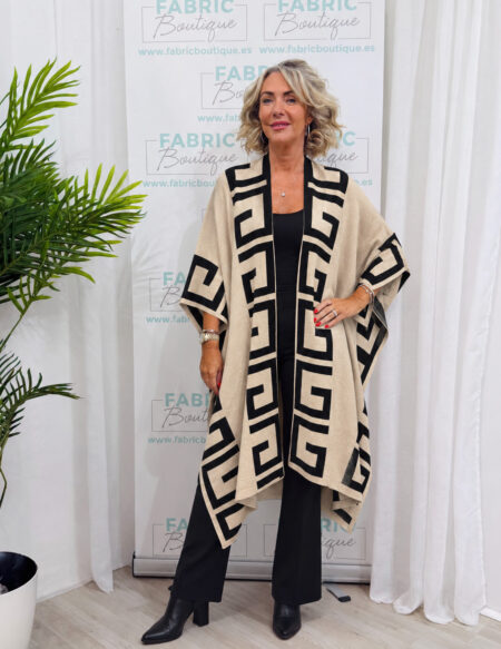 Beige & Black Greek Key Cape